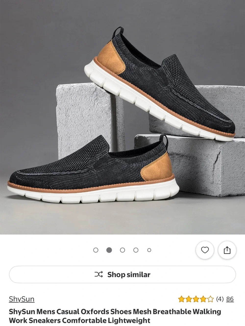 Size 12 Men's Casual Slip-On Mesh Sneaker - Black with Brown Accent